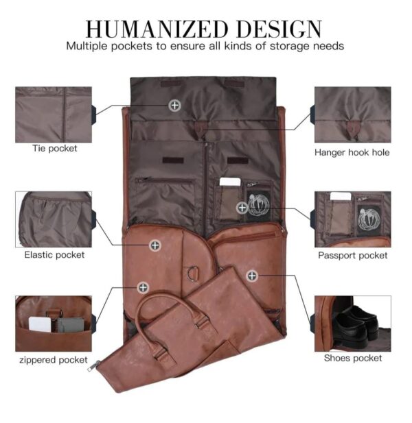 Leather All In One Foldable Garment & Travel Bag (Blown/Black) - Image 6