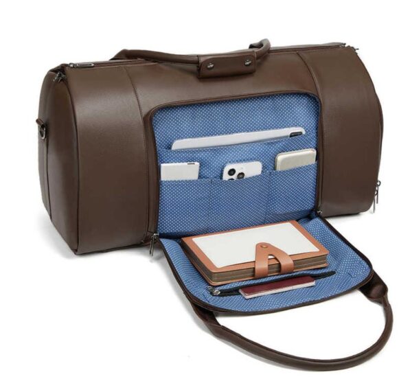Leather All In One Foldable Garment & Travel Bag (Blown/Black) - Image 8