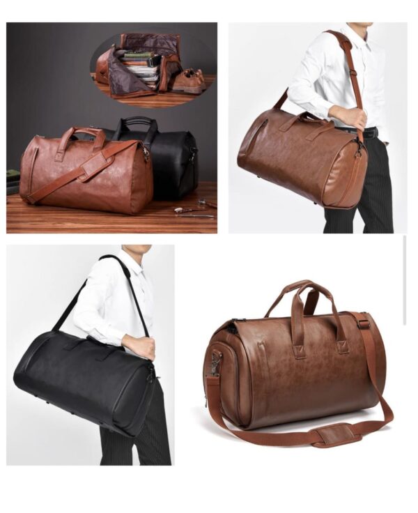 Leather All In One Foldable Garment & Travel Bag (Blown/Black) - Image 2