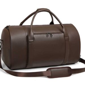 Leather All In One Foldable Garment & Travel Bag (Blown/Black)